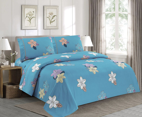 Juego De Sabanas Para Cama Queen Size Azul Turquesa Floreado