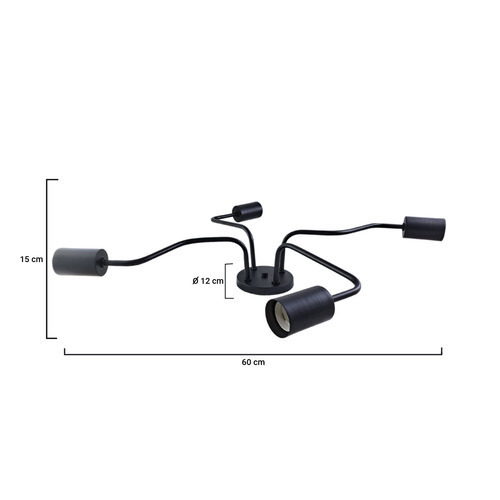 Imagen 2 de 3 de Araña 4 Luces Brazos Vintage Apto Lamparas Led Negro Gioluce