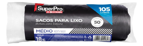 Saco De Lixo 105 Litros Preto Reforçado Superpro 50 Sacos