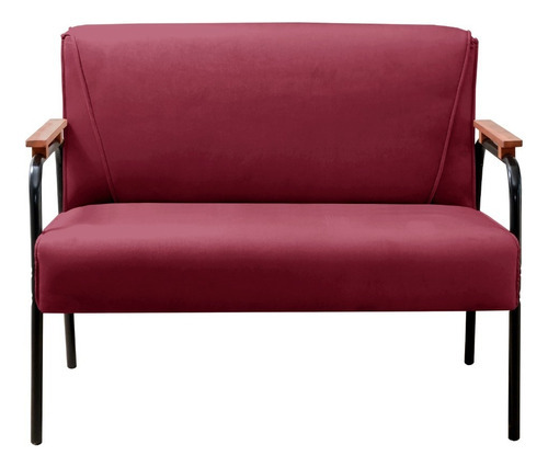 Sofá Pequeno 2 Lugares Braço De Metal Jade Salão Cor Suede Bordô 110 Desenho Do Tecido Suede, Veludo, Linho