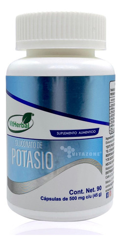 Gluconato De Potasio 90 Cápsulas De 500 Mg Vitherbal