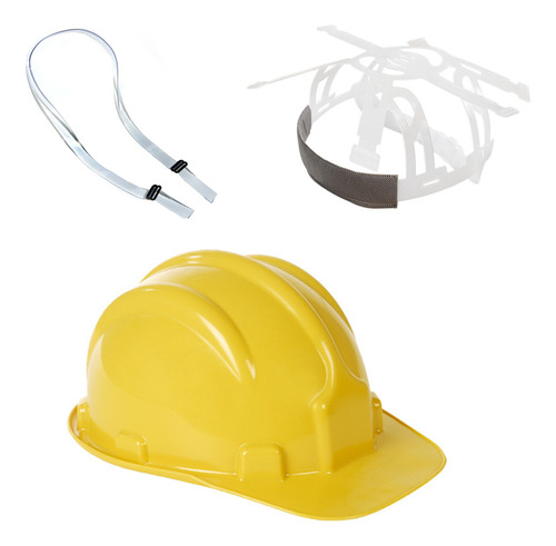 Kit 4 Capacete Amarelo Segurança Obra Epi + Jugular Pvc