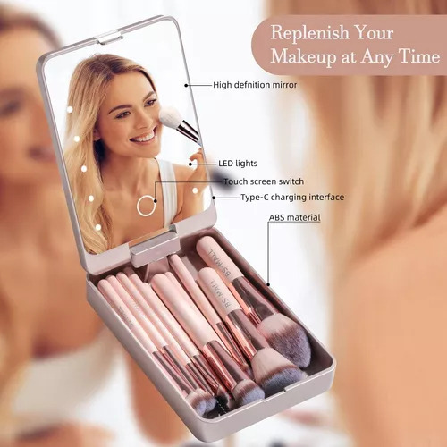 Estuche De Maquillaje Mirror 14 Brushes Touch Led