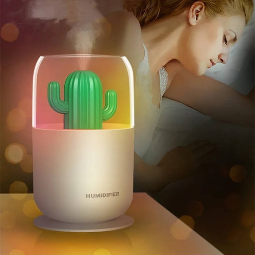 Humidificador Aromatizador Cactus Usb Difusor Luz Led 300ml