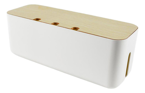 Caja Organizadora De Cables Abs Con Tapa De Madera Blanca