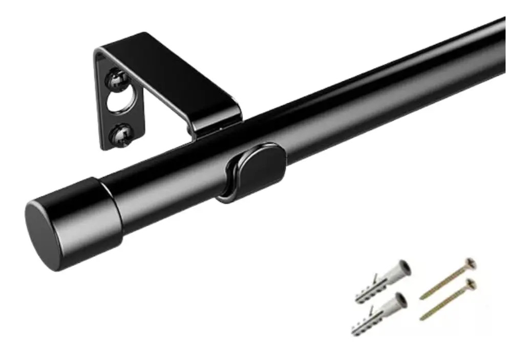 Kit Barral Para Cortina Metalico 1,60 Mts 22 Mm Negro Blanco