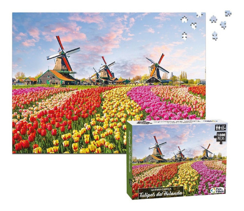 Rompecabezas de tulipanes de los Países Bajos, 1000 piezas, molino y flores