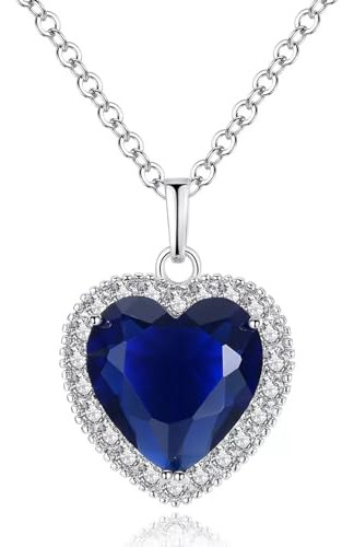 Zafiro Azul Cz Crystal Titanic Corazón Del Océano Collar Col