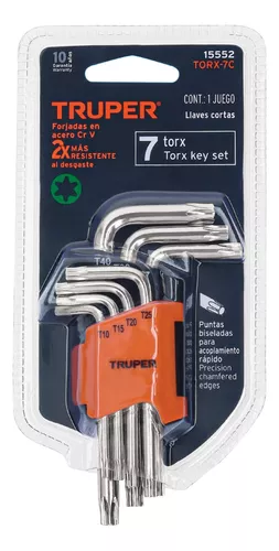 Juego de Llaves Torx 7 Piezas Cortas con Organizador, Acero al Cromo  Vanadio, TORX-7C 15552 Truper