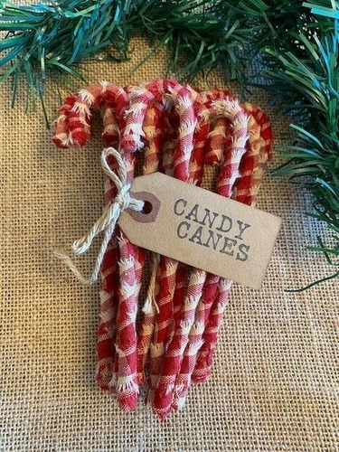 12 Primitive 6  Barn Red LG Check Fabric Candy Canes Chris