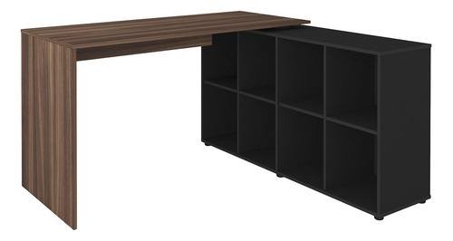 Mesa Escrivaninha Em L 140x130cm 8 Nichos Eron A06 Ipê/preto Cor Marrom