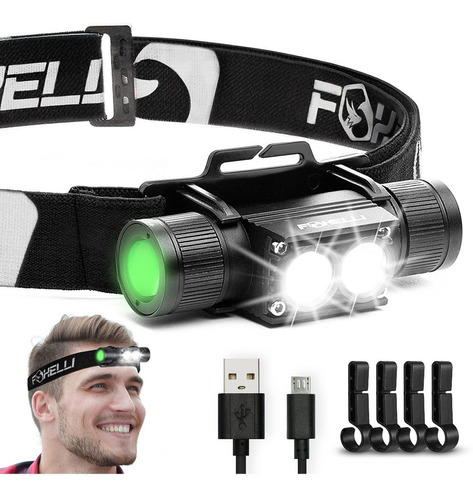 Foxelli Linterna De Cabeza Recargable  Linterna Led Ultra B