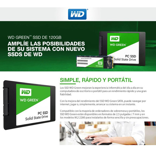 Disco Estado Solido Wd 120gb 2.5 7mm Sata3 Green Mallweb 2
