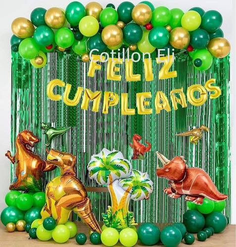 Set Deco Cumple Globos Dinosaurios Gigantes Con Cortinas 