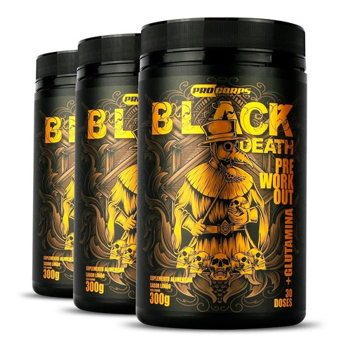 3 Pré Treino Black Death - Pro Corps Sabor Limão
