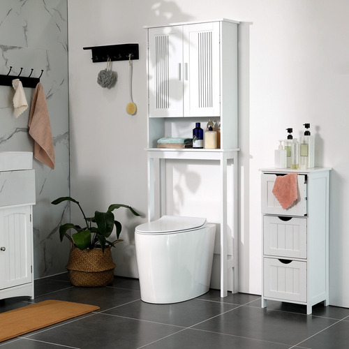 Vasagle 4 Estantería El Baño Mueble Sobre El Inodoro Puerta Color Blanco
