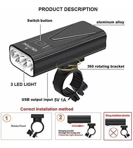 EBUYFIRE Luz LED Recargable USB para Bicicleta, 6 * LED 3000 Lúmenes Potentes  Luces Delanteras y Traseras para Bicicleta, 5 Modos 5200 mAh, Luces  Impermeables IPX5 Adecuadas para Todas Las Bicicletas - Jamey De Neve