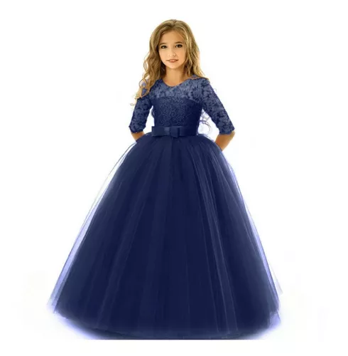 Vestido Infantil de Festa Longo Azul Princesa Cinderela