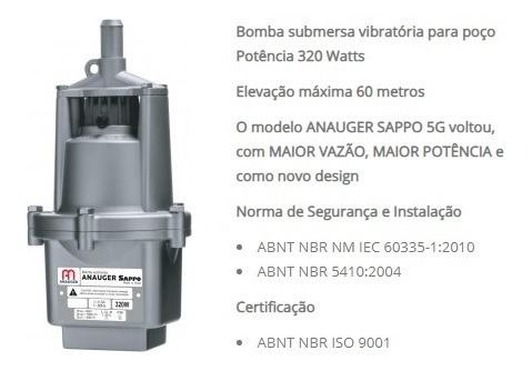 Imagem 4 de 8 de Bomba Agua Submersa Anauger Sappo 5g 110v + 2un Chave Bóia