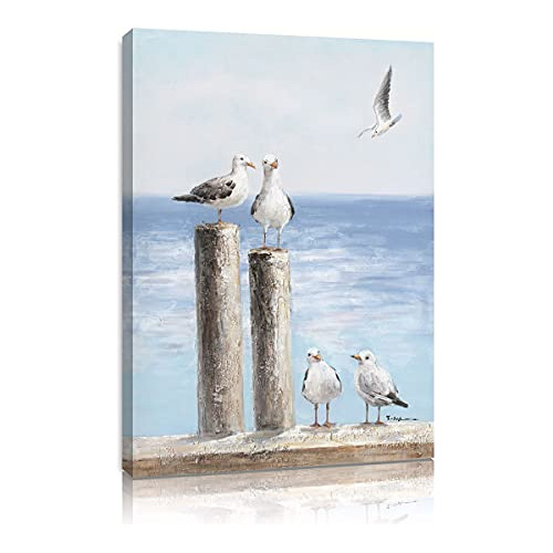 Seagull Relaxing On The Pier Painting Picture Sea Birds...