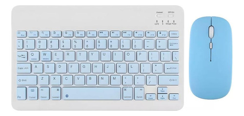 Kit Teclado Mouse Bluetooth Tablet Fire Hd8 2022 Azul Claro