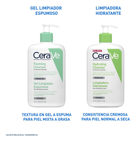 CeraVe Gel Limpiador Espumoso Piel Mixta a Grasa| Desarrollado con Dermatólogos | Textura en Gel a Espuma | Elimina exceso de grasa| Con Niacinamida y Ácido Hialurónico | 473ml | 16oz