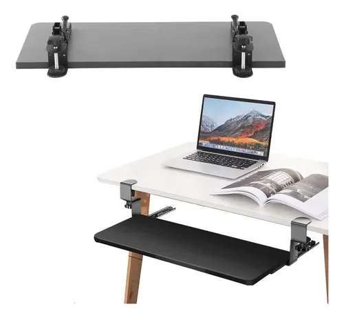 suptek Support Clavier, Plateau de Clavier Coulissant à Placer sous Le Bureau avec de Fixation Pince en C, 650x 300mm Plate-Forme Extensible,Support