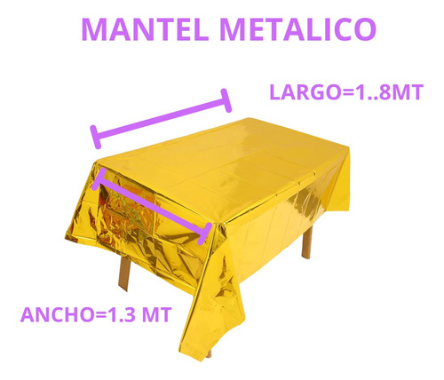 5 Mantel Metalico Desechable Rectangular Plástico Fiesta