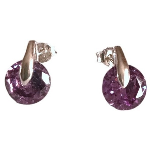 Aros Mujer Plata 925 Pendiente De Circonita Amatista 8mm