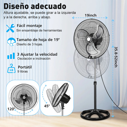 Ventilador de 19 pulgadas, 3 in 1 wall, metal, 4 velocidades