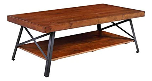 Mesa De Centro Con Estante De Madera Y Metal,marrón Y Negro.