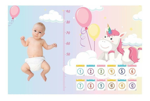 Imagem 1 de 5 de Cenário Mesversario Tecido Sublimado Unicórnio Baby 1,5x1,00