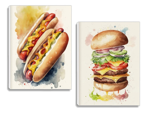 Set De 2 Cuadros De Hamburguesa Y Hot Dog (28x40cm C/u) 