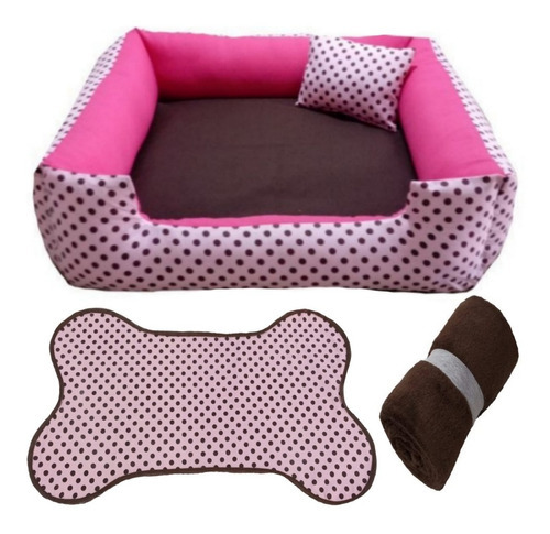 Caminha Pra Pet Cachorro Gato P 50x50 Com Manta E Tapete Cor Rosa de bolinha