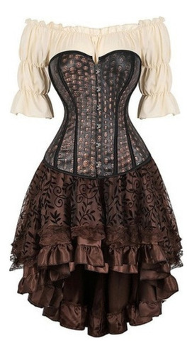 Vestido Pirata Marrón Tallas Grandes Piel Faxu Steampunk (n)