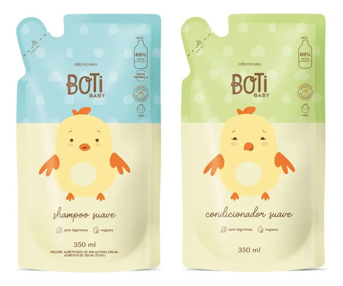  Combo Boti Baby Refil: Shampoo 350ml + Condicionador 350ml