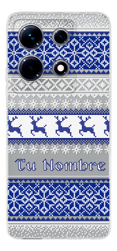 Funda Para Infinix Ugly Sweater Navideño Azul Con Tu Nombre
