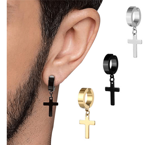 Piercing Falso Arete Candonga Cruz Acero Hombre Mujer X3