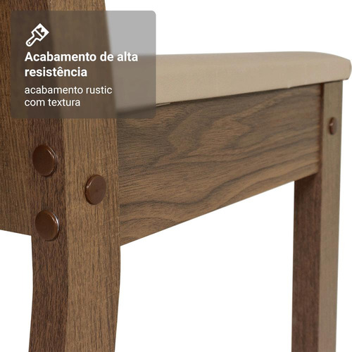 Sala De Jantar Mesa Tampo De Vidro 4 Cadeiras Camélia Madesa Cor Rustic/Sintético Bege