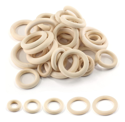 Suiwotin 60pcs 5 Tamaños Anillos De Madera Natural, Aros De