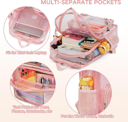 Mochila Transparente Resistente Compartimento Laptop De...