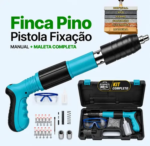 Pistola Fixação Finca Pino Ação Direta Pregos + Maleta Epi Pinador Pregador Grampeador Rebitador De Prego Pressão Manual