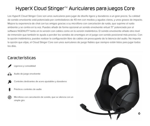 Imagen 3 de 10 de Diadema Gamer Hyperx Cloud Stinger Core / 7.1 Surround Sound