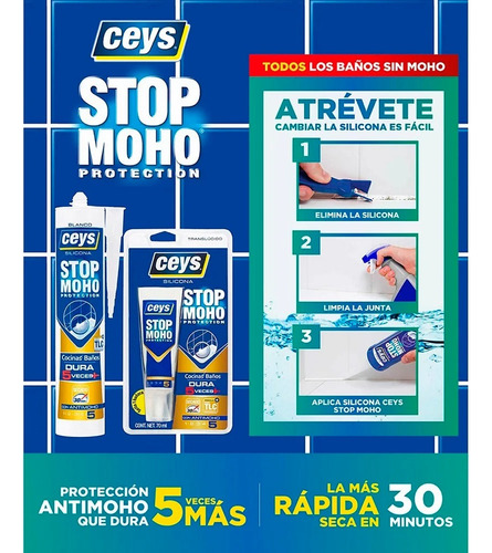 Silicona Sellador Stop Moho Ceys Cocinas Y Baños Blanco 70ml