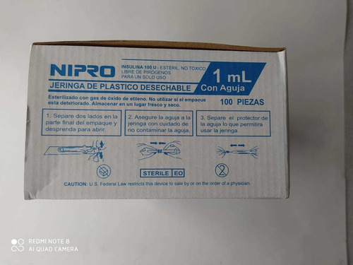 Jeringa Insulina Nipro 1ml Tapa Naranja 30gx Caja X 100 Unds