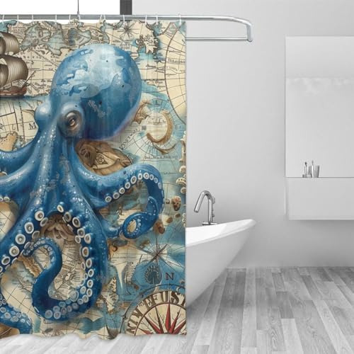 Cortina De Baño De Arte De Pulpo Pirata, Cortina De Baño Dec