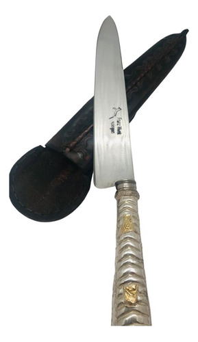 Cuchillo Con Empuñadura En Plata Y Oro Hoja De 18cm (pñ3)