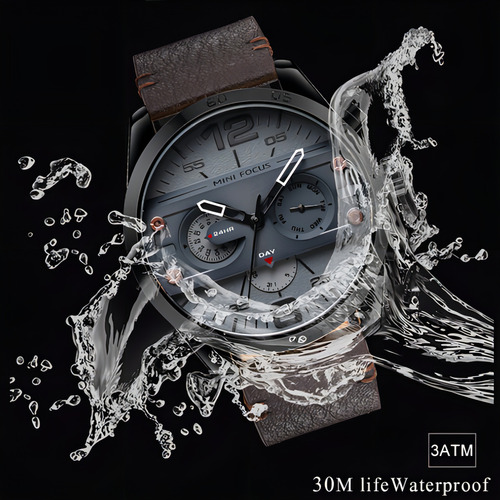 Mini Focus Reloj De Cuero Impermeable De Cuarzo Para Hombre Color Del Bisel Azul/negro