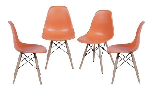 Cadeira de jantar BoxBit DKR Eames base madera, estrutura de cor  laranja, 4 unidades