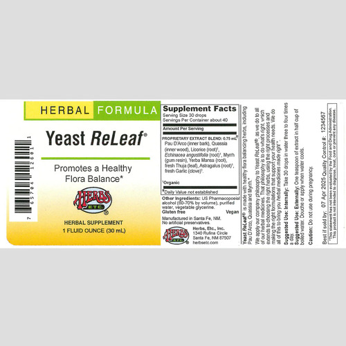 Herbs Etc. Yeast Releaf Extracto Liquido Levadura 1 Oz Sabor Natural